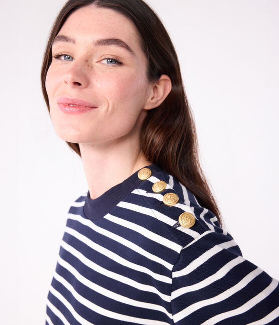 Women's cotton Breton top SMOKING blue/MARSHMALLOW white