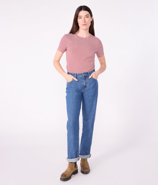 Women's Iconic short-sleeved cotton T-shirt AMARANTE red/MARSHMALLOW