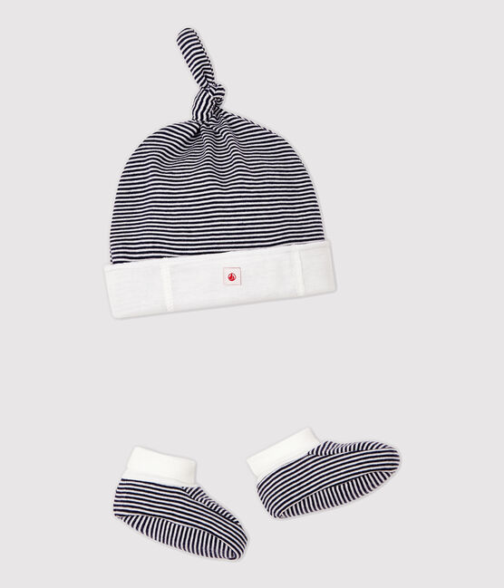 Babies' Stripy Organic Cotton Bonnet and Bootees Set variante 1