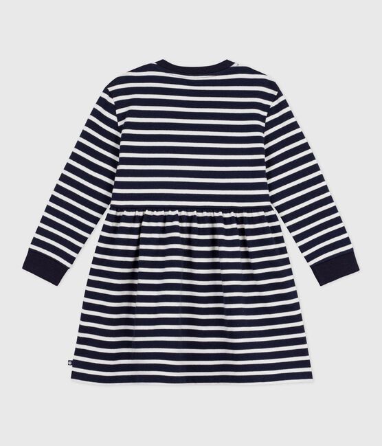 Children's long-sleeved cotton dress SMOKING blue/MARSHMALLOW white
