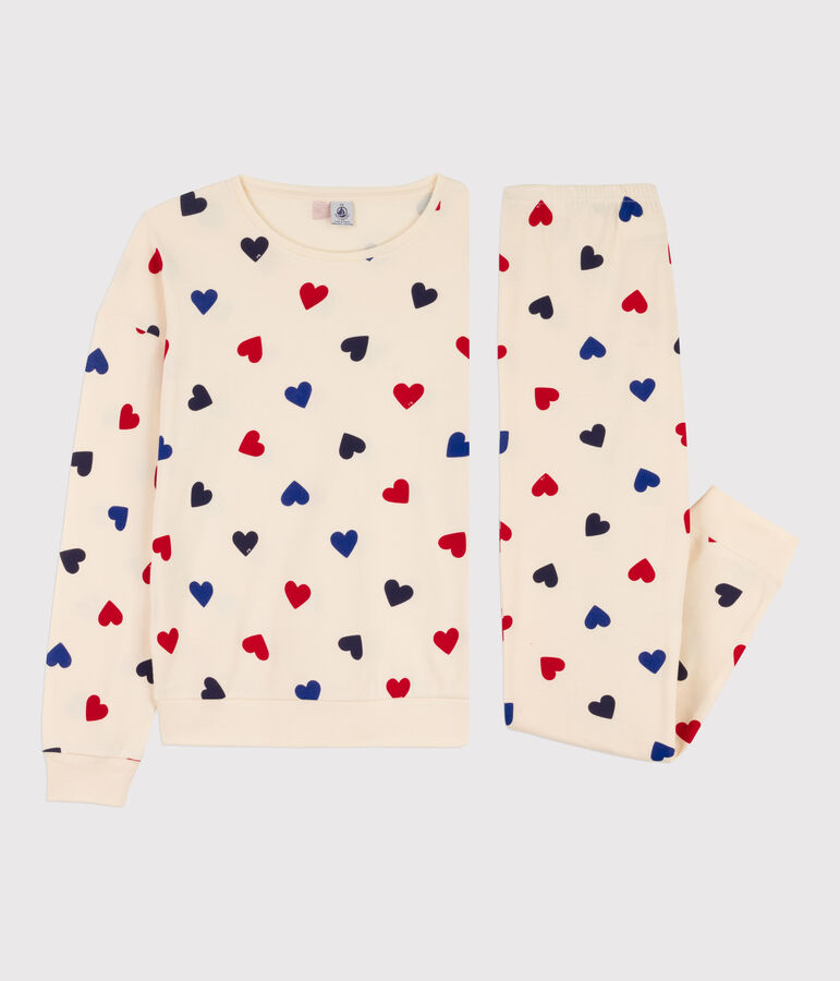 Women's Heart Themed Cotton Pyjamas Ecru/multicolor