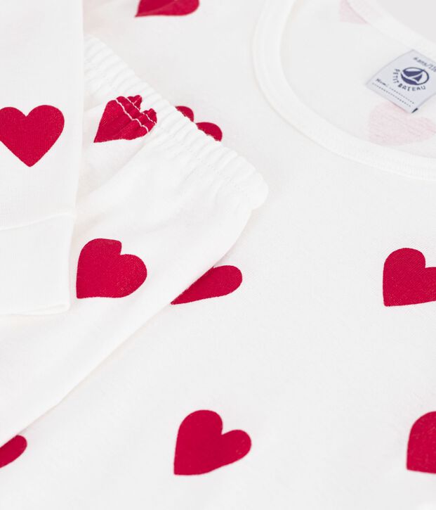 Children's cotton Pyjamas with heart print white/red