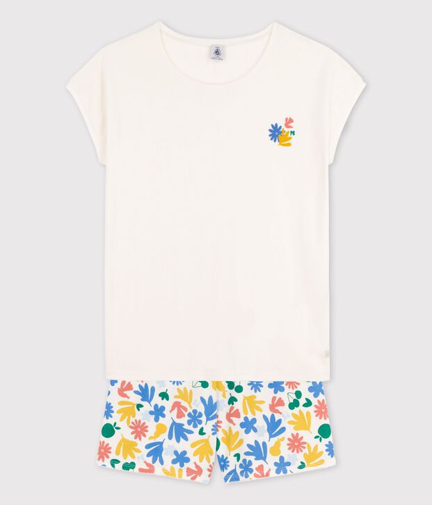 Girls' Cotton Short Pyjamas white/multicolor