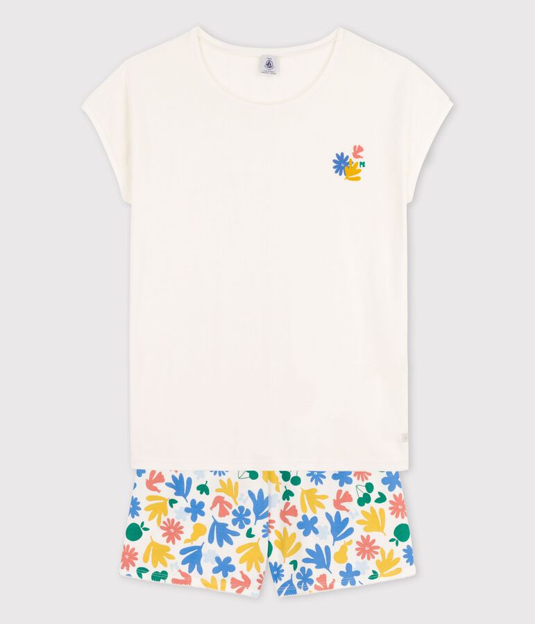 Girls' Cotton Short Pyjamas white/multicolor