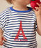 Babies' short-sleeved T-shirt in fine jersey MARSHMALLOW white/MEDIEVAL blue