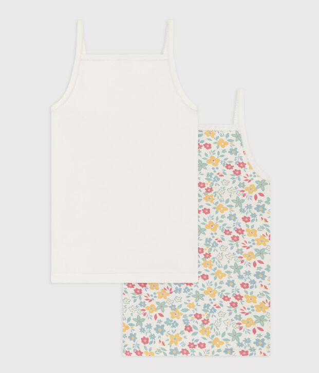 Girls' Floral Cotton Strappy Vest Tops - 2-Pack multicolor