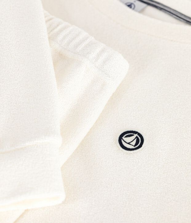 Women's plain cotton terry pyjamas MILK