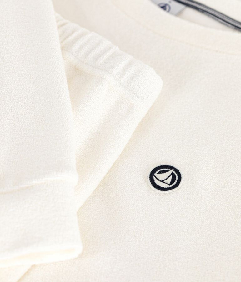 Women's plain cotton terry pyjamas Ecru