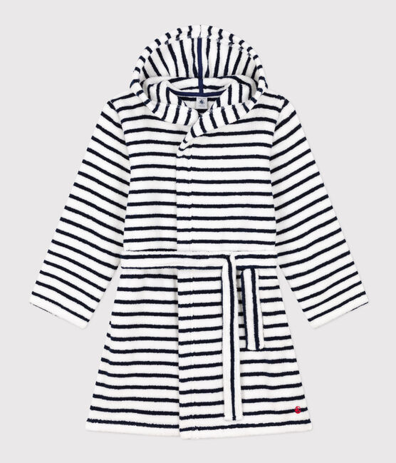 Children's Unisex Striped Terry Bathrobe LAIT white/MEDIEVAL blue