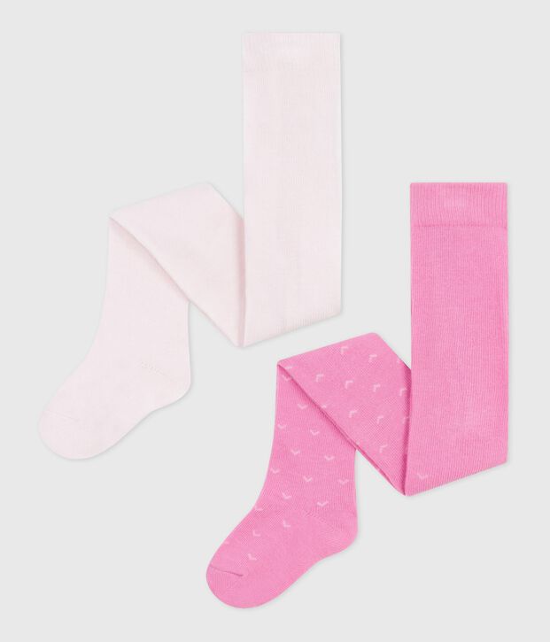 Babies' cotton jersey tights - 2-pack pink/pink
