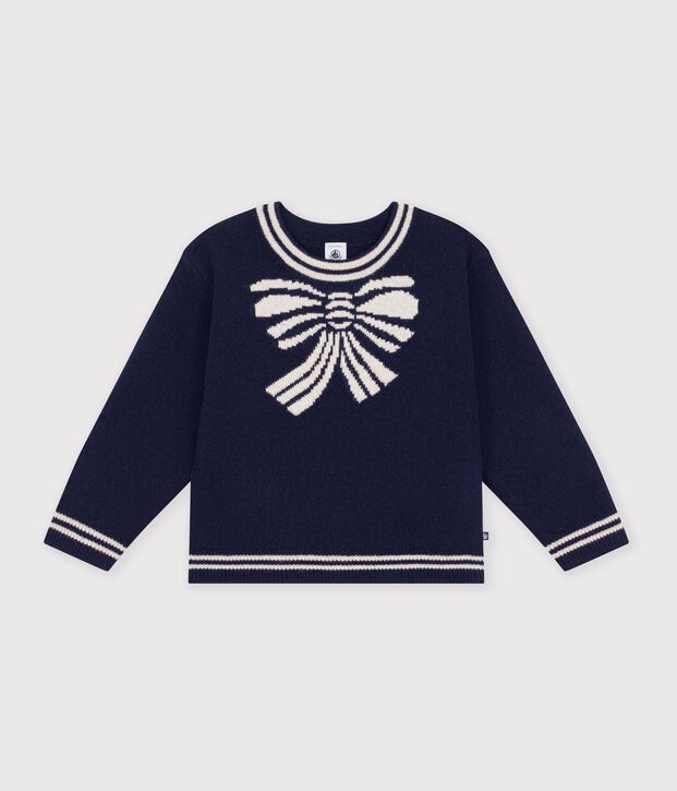 Children's bow pattern wool and cotton jumper blue/beige