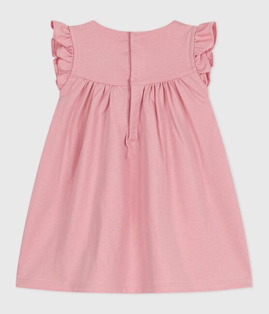 Babies' sleeveless plain cotton dress with embroidered details on the collar CHARME pink