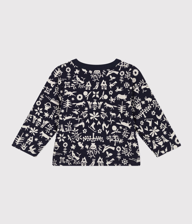 Babies' Patterned Quilted Tube Knit Cardigan blue/ecru