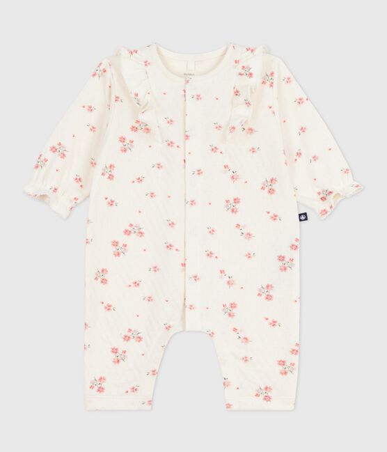 Babies' floral print ruffled cotton playsuit MILK /MULTICO