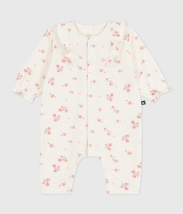 Babies' floral print ruffled cotton playsuit Ecru/multicolor