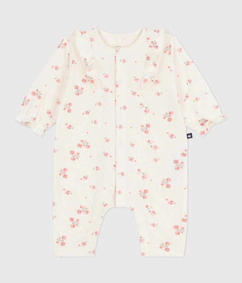 Babies' floral print ruffled cotton playsuit Ecru/multicolor