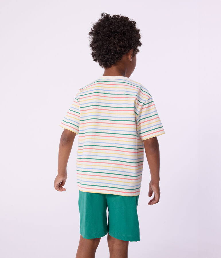 Children's short-sleeved stripy cotton T-shirt white/multicolor