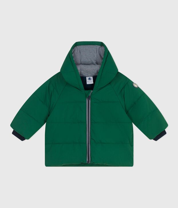 Babies' puffer jacket in plain polyester green