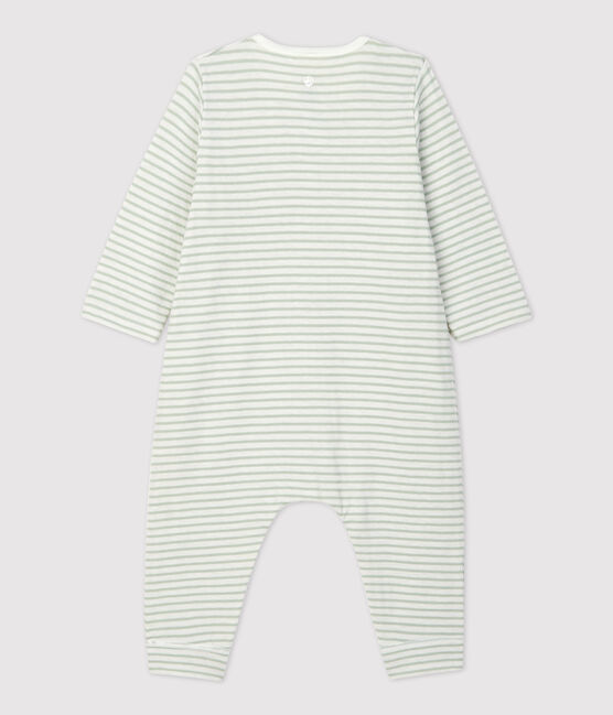 Babies' Striped Organic Tube Knit Long Playsuit MARSHMALLOW white/HERBIER
