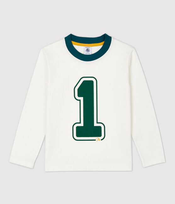 Boys' Long-Sleeved Cotton T-Shirt MARSHMALLOW 1 white