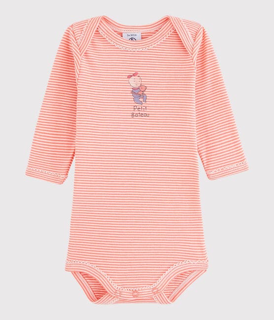 Baby Girls' Long-Sleeved Bodysuit PEACHY pink/LAIT white