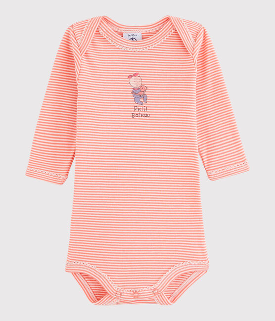 Baby Girls' Long-Sleeved Bodysuit PEACHY pink/LAIT white