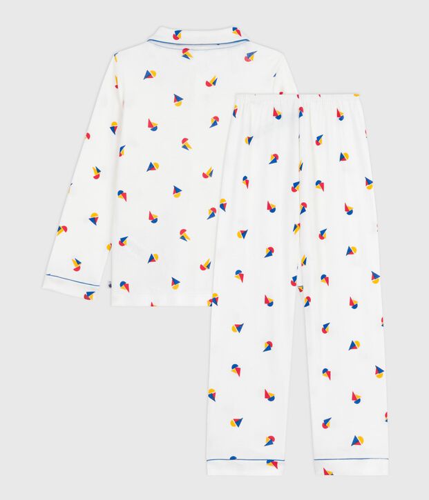 Children's buttoned printed cotton pyjamas white/blue/multicolor