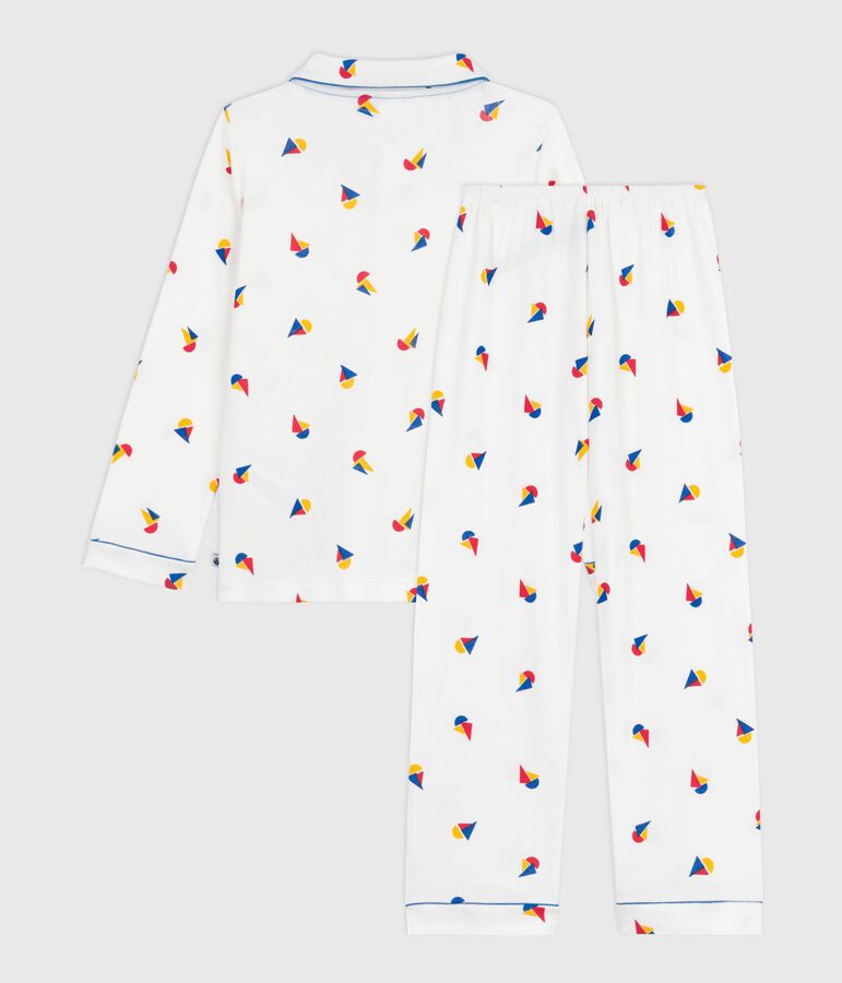 Children's buttoned printed cotton pyjamas white/blue/multicolor