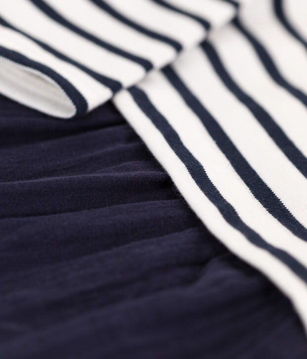 Babies' Long-Sleeved Dual Material Dress blue/white