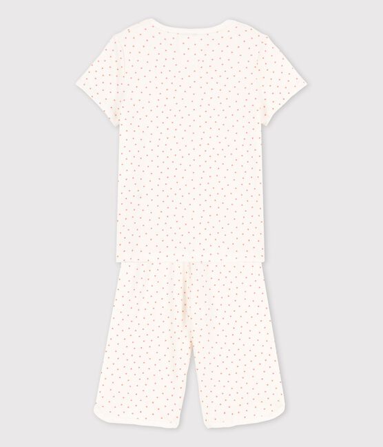 Girls' Heart Pattern Cotton Pyjamas MARSHMALLOW white/PAPAYE