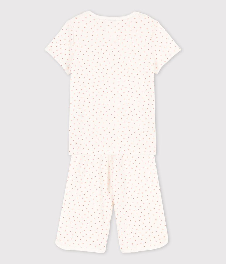 Girls' Heart Pattern Cotton Pyjamas white/pink