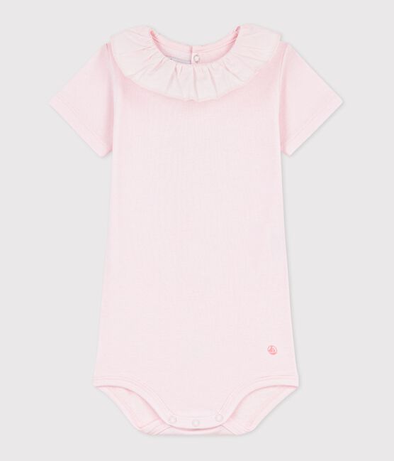Babies' plain cotton body with a collar BARELY pink