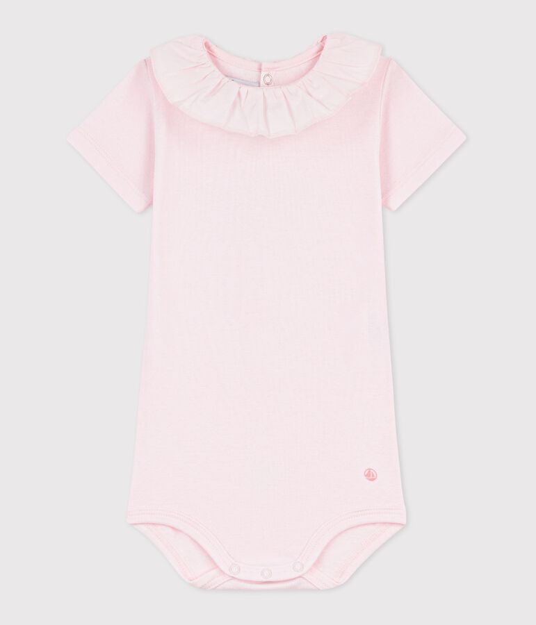 Babies' plain cotton body with a collar pink