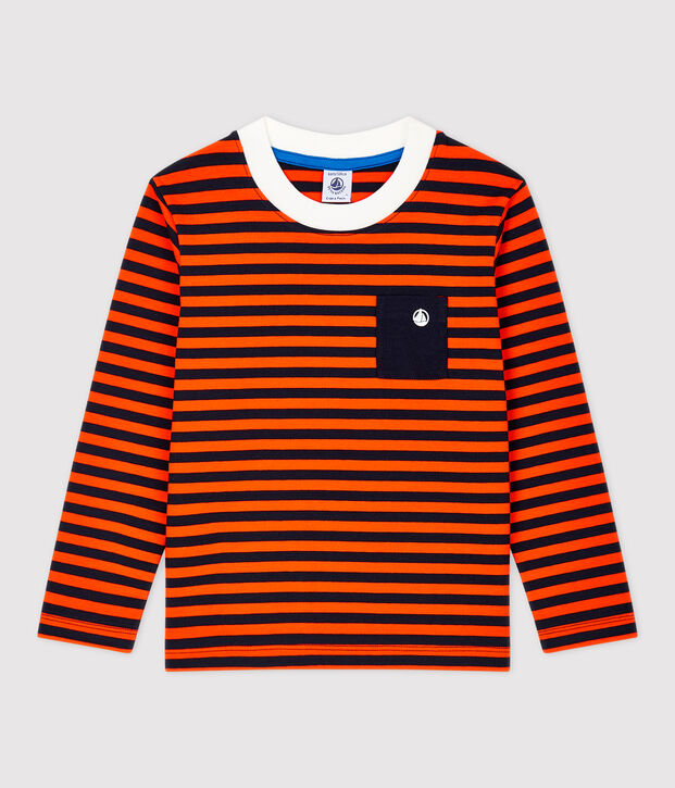 Boys' Long-Sleeved Cotton T-Shirt blue/orange