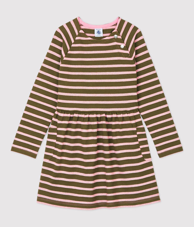 Girls' Long-Sleeved Cotton Dress green/CHARME BRILLANT