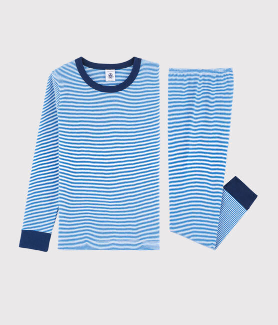 Boys' Blue Pinstriped Ribbed Pyjamas RUISSEAU blue/MARSHMALLOW white