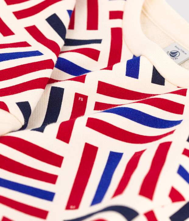 Girls' Long-Sleeved Patterned Fleece Dress Ecru/multicolor