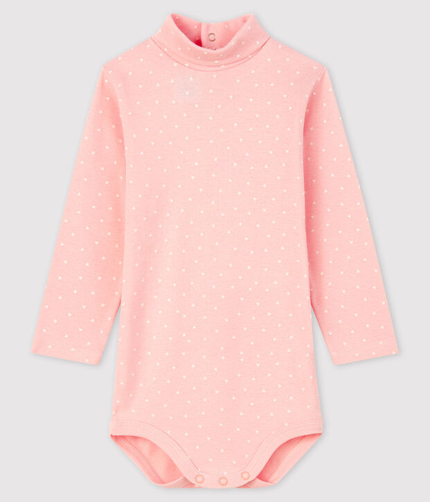 Babies' Long-Sleeved Roll-Neck Bodysuit pink/white