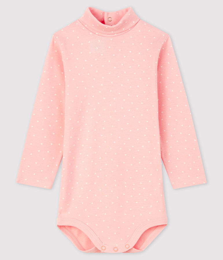 Babies' Long-Sleeved Roll-Neck Bodysuit MINOIS pink/MARSHMALLOW white