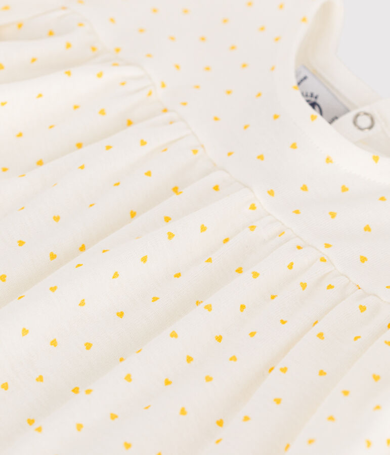 Babies' short-sleeved blouse in cotton with a mini heart print MARSHMALLOW white/ORGE