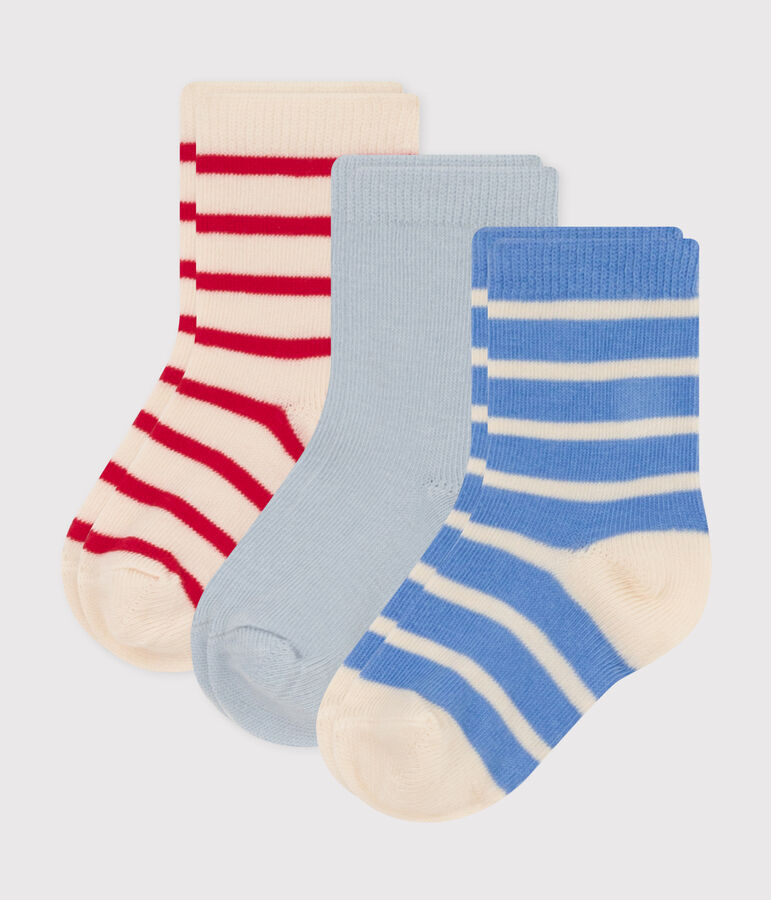 Babies' Cotton Jersey Striped Socks - Pack of 3 multicolor