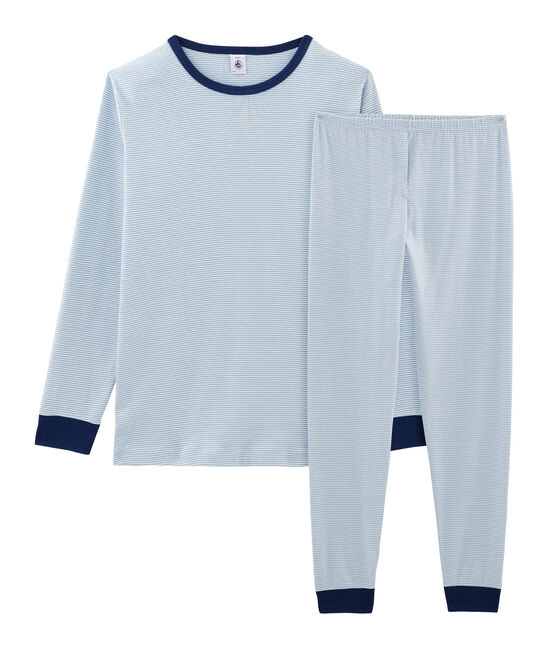 Boys' Ribbed Pyjamas ACIER blue/MARSHMALLOW white