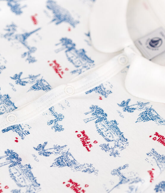 Babies' Paris print cotton playsuit with a collar MARSHMALLOW white/MULTICO white