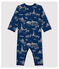 Babies' Toile de Jouy Footless Cotton Sleepsuit MEDIEVAL blue/ECUME white