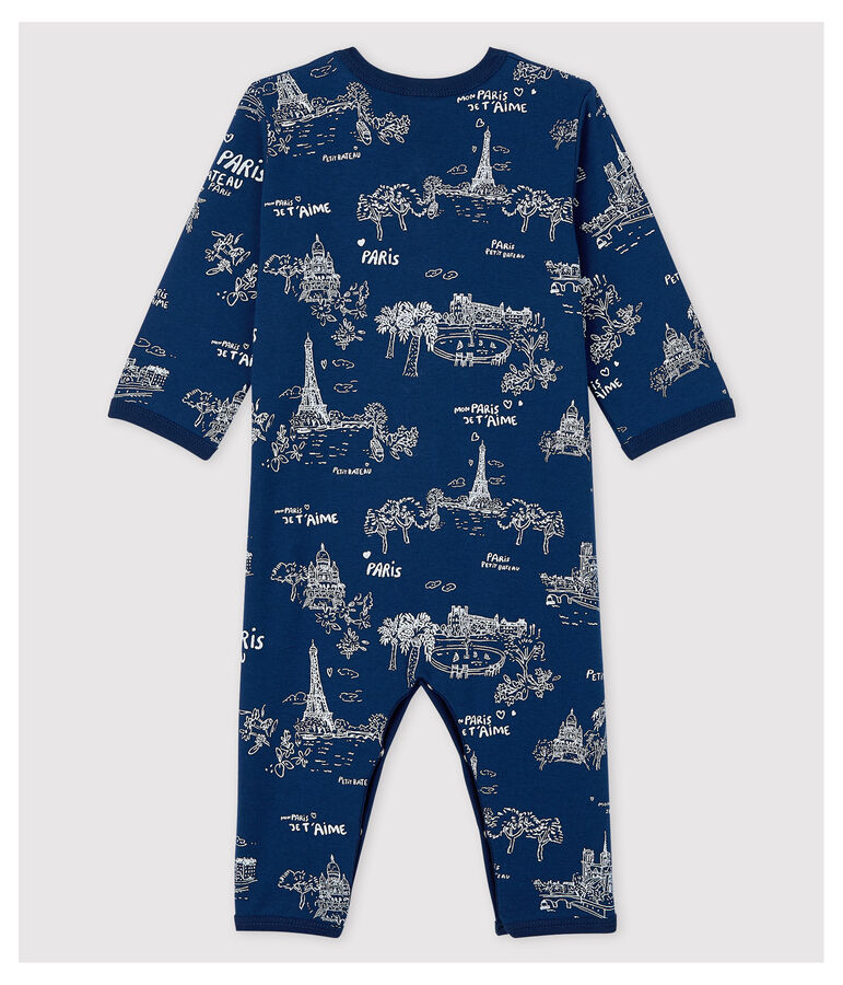 Babies' Toile de Jouy Footless Cotton Sleepsuit blue/white