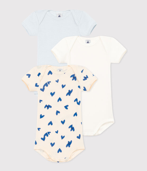Babies' Blue Heart Patterned Short-Sleeved Cotton Bodysuits - 3-Pack variante 1