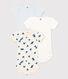 Babies' Blue Heart Patterned Short-Sleeved Cotton Bodysuits - 3-Pack