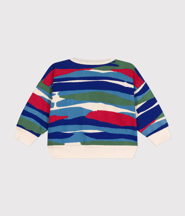 Babies' fleece sweatshirt Ecru/blue