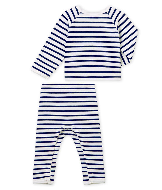 Unisex Babies' Tube-Knit Pyjamas MARSHMALLOW white/SMOKING blue