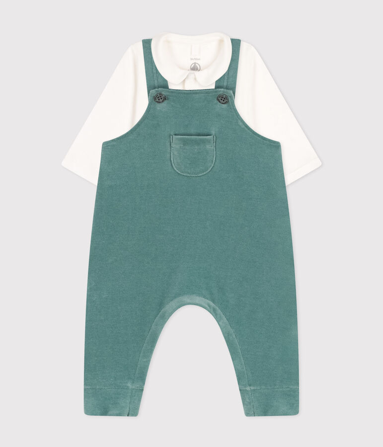 Babies' Velour Dungarees and Bodysuit BRUT green